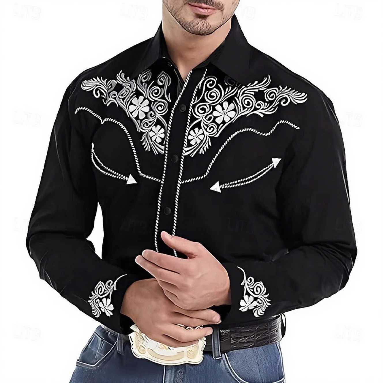 Mens ethnic style European court pattern 3D printed dark shirt long sleeve lapel retro shirt business casual fashion outdoor to M260305
