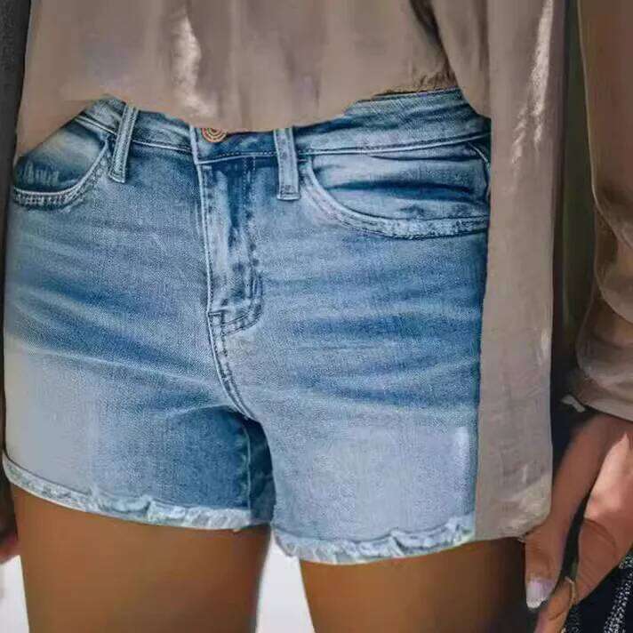 Shorts Women Casual Hole Denims Solid Slim Fit Distressed Washed Straight Short Pants Lady Spliced Jeans 2025 Streetwear XJ260305