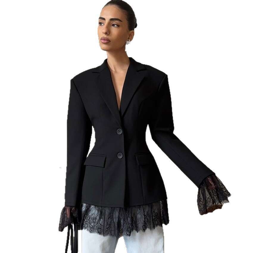 Autumn Winter New High-end Waist-cinching Slim Lace Patchwork Blazer Design Sense Elegant Fashion 2025 Cross-border - view 6