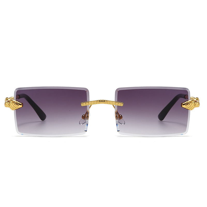 2026 New Designer Luxury Brand Frameless Cutting Fashion Women's Sunglasses European And American Style Golden Serpentine Men's Square Versa