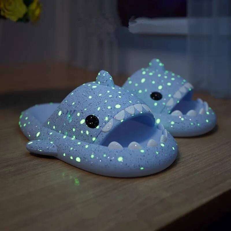 Luminous Shark Slippers Couples Fashionable Home & Beach Summer Shoes Cute Glow-in-the-Dark Cartoon Design for Men And Women