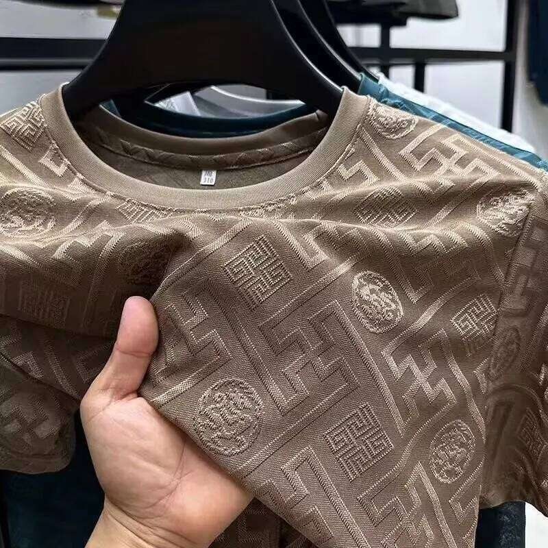 Luxury Mens T Shirts Summer New Ice Silk Short Sleeved Printed T-Shirt Round Neck Cool Men's Top Base Shirt T-Shirts White