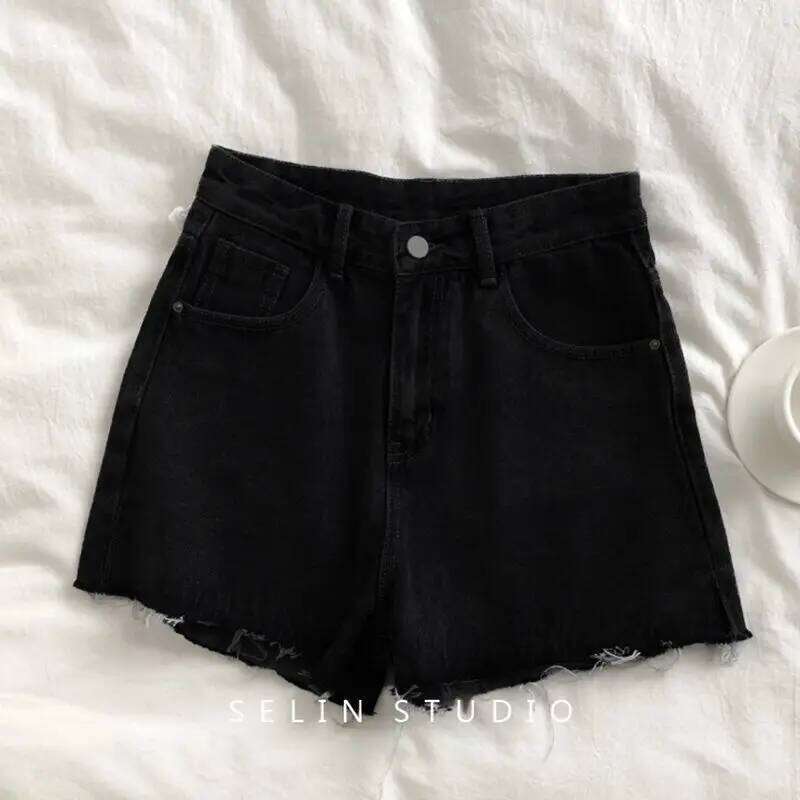 Women's High Waist Distressed Denim - Summer A-Line Loose Fit Raw Hem Casual Shorts for Trendy Street Style XJ260305