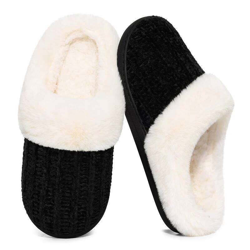Kidmi Women's Comfortable Chenille Textured Woven Side-seam Semi-covered Cotton Washable Women Winter Slippers