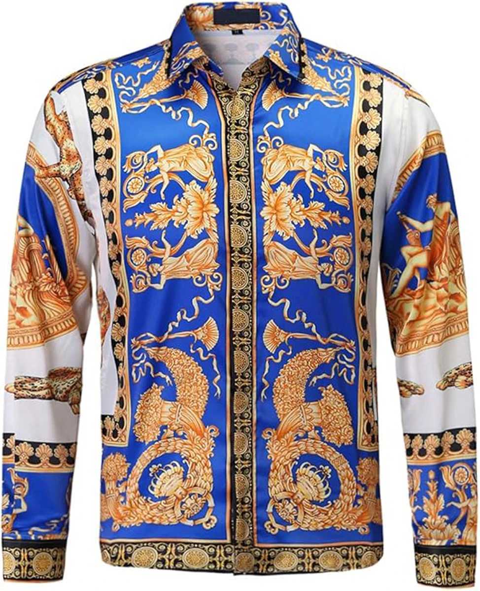 Mens RETRO Noble Gold Chain 3D Printed Shirt Hawaiian Casual Vacation Long-sleeved Lapel Performance CloTHing for Men M260305