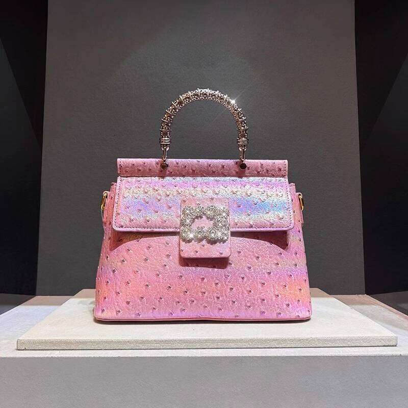 Luxury Brand Diamond 2025 New Handbag Real Leather Shoulder Crossbody Bag Ostrich Pattern For Women