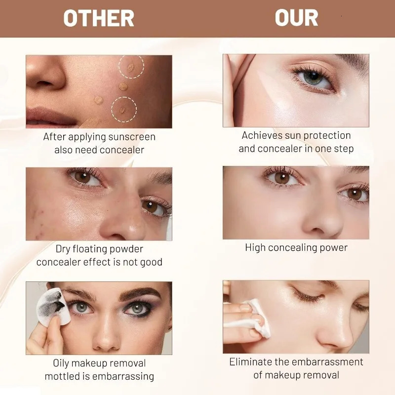 4 in 1 Foundation Liquid Hydrating Medium Full Coverage Concealer SPF 50 Longwearing Waterproof Foundation Natural Face Makeup 260305