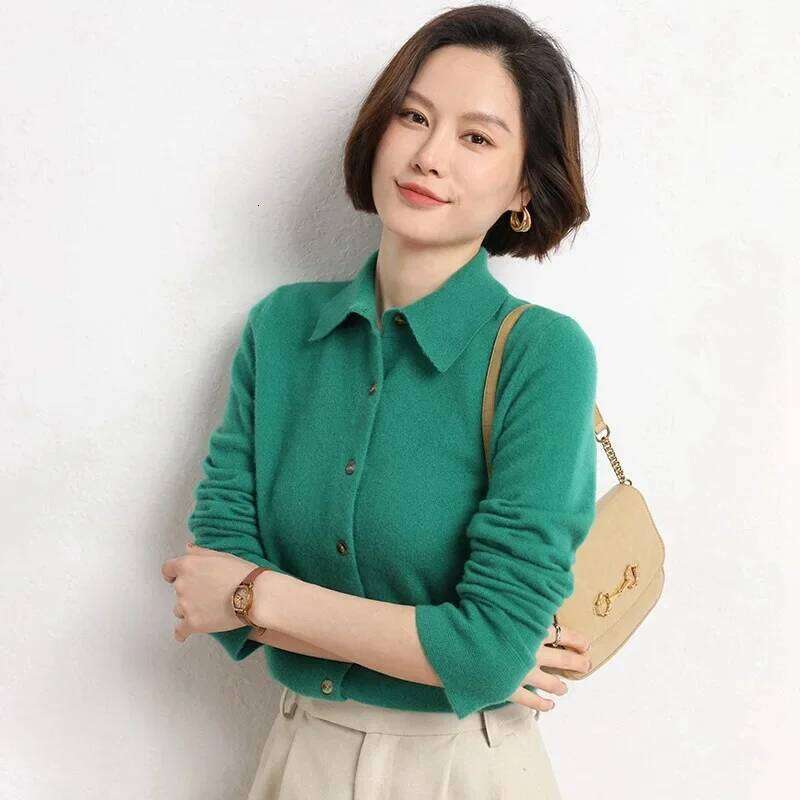 Women's Sweater Cardigans Autumn Winter Warm Turn-down Collar Single Breasted Slim Lady Brown Knitwear Solid Korean Femme Jumper XJ260305