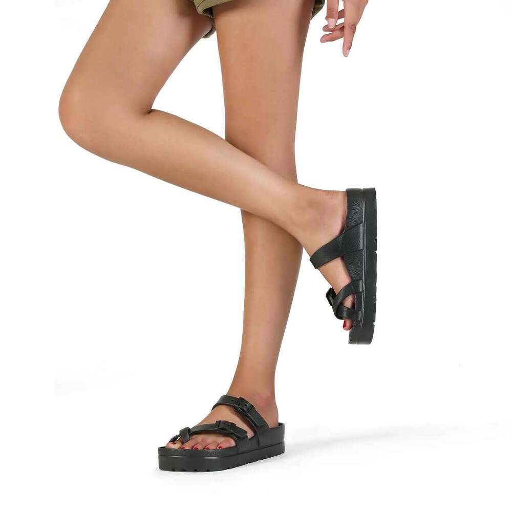 Kidmi Men and Women Comfy Slide Double Adjustable Buckle EVA Flat Lightweight Thick Non Slip Sole Sandals