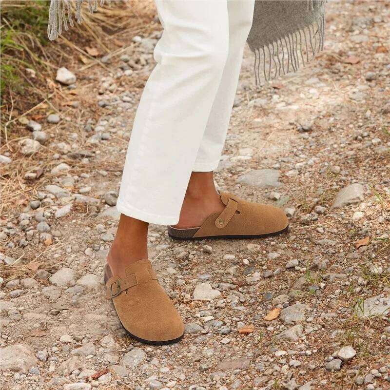 Kidmi New 2025 Slippers Soft Cork Footbed Women Suede Mules With Arch Support Potato Shoes Platform Adjustable Clogs