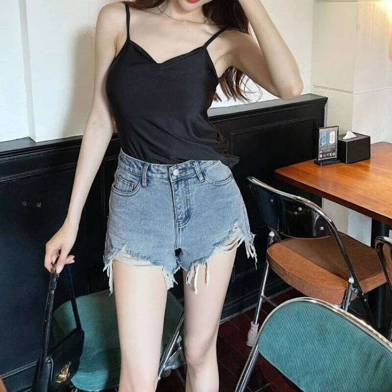 Women's denim shorts women's autumn new Korean version ripped hole high waist slim fit slimming A-line hot pants XJ260305