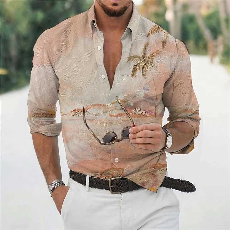 Casual Hawaiian floral print shirt summer mens long sleeve shirt 3D print lapel shirt men and women fashion long sleeve shirt a85 M260305