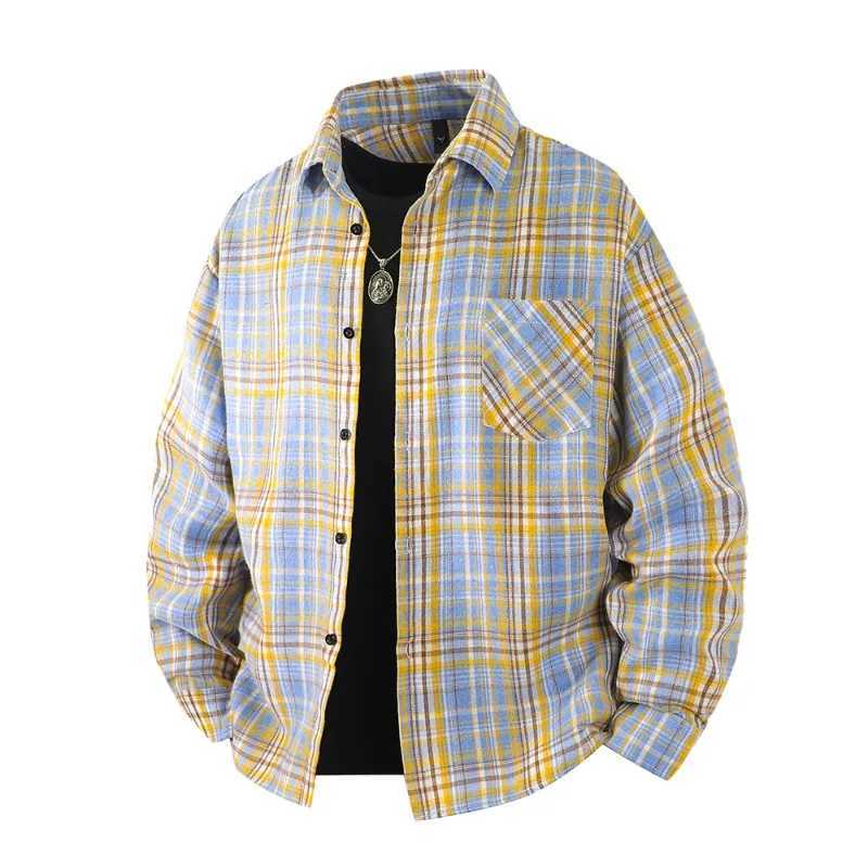 Spring and Autumn Outdoor Fashion Trendy Checkered Shirt Comfortable Trendy Versatile Breathable Mens Trendy Long Sleeve Jacket M260305