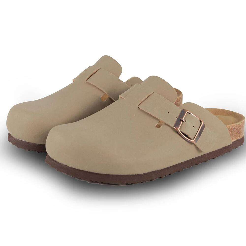 Kidmi Summer for Women Men Suede Adjustable Buckle Slip-on Cork Footbed Mules Clogs Antislip Sole Slippers Unisex