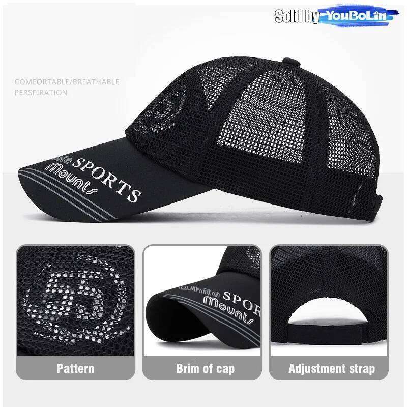 Summer Extended Brim Back Mesh Adjustable Baseball Cap Sun Hat Trucker Caps Dad Hats Y260304