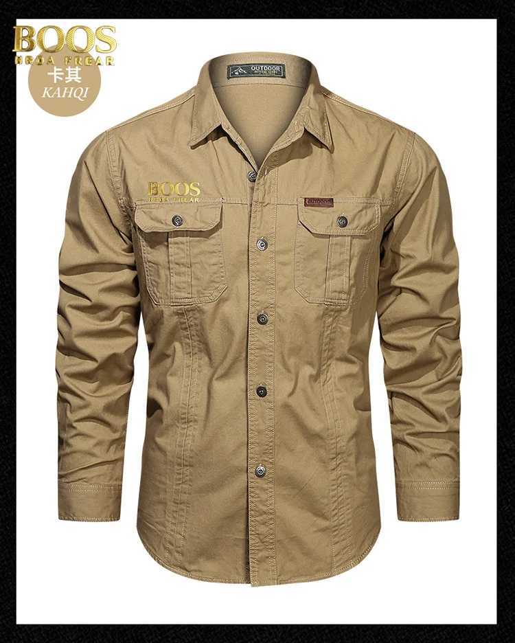 BOOSHRDAFREAuthentic Emblem Spring and Autumn Season New Shirts for Mens Long sleeved Pure Cotton Casual Solid Color Shirts for M260305