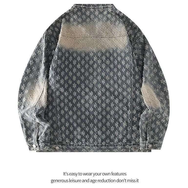 European Style Hot-Selling High Street Fashion Retro Distressed Washed Jacquard Denim Trendy Shirt Coat Spring Autumn Jacket