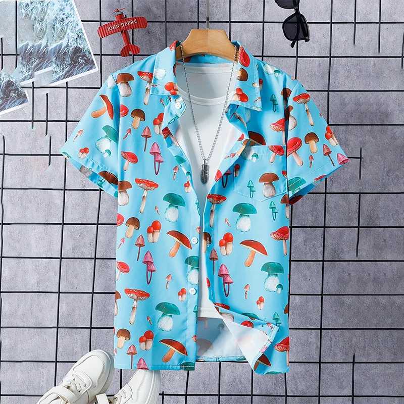 New 3D Dinosaur Shirts For Men Plants Mushroom Graphic Shirts For Women Fashion Hawaiian Top Shorts Blouses M260305