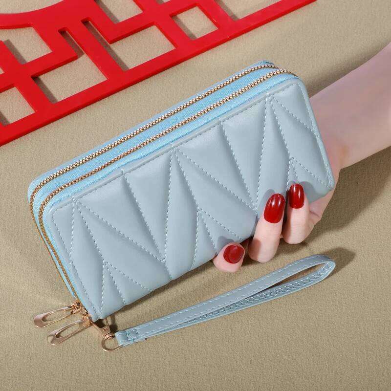 Simple Large-capacity Long Wallet, Solid Color Zipper Coin Purse, Valentine's Day Clutch Bag With Wristband C260304
