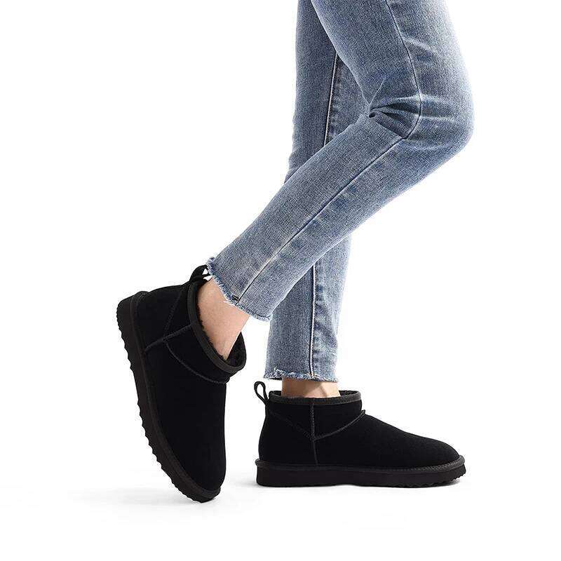 Kidmi Women's Genuine Suede Mini for Winter Fuzzy Short Ankle Boot Fur Lined Snow Boots Women Shoes