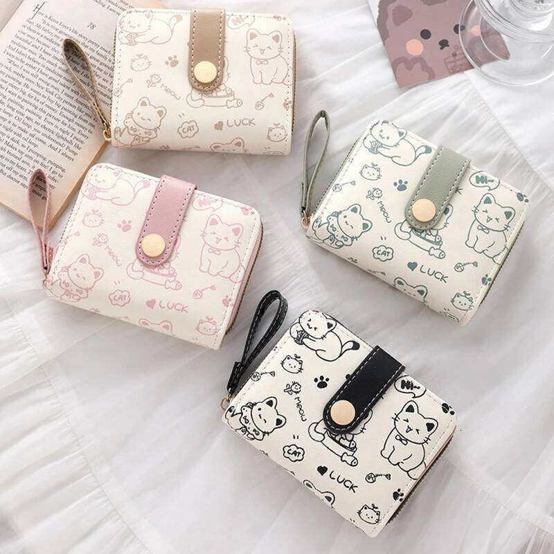 Cute Cat Wallets for Women Card Holder Small Purses with Zip Coin Pocket High Quality Square Hand Bags C260304