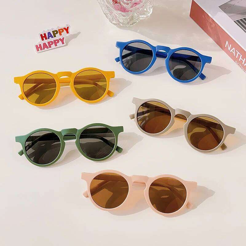 New Children Vintage Frosted Round Outdoor Sun Protection Baby Girls Acrylic UV400 Sunglasses Kids Fashion Glasses Z260305