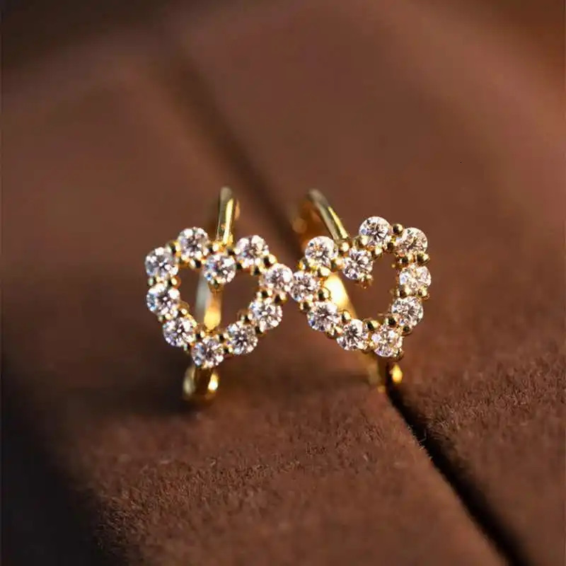 Lnngy Cute Hollow Heart Hoop Earring For Women 925 Sterling Silver Shiny Stud Earrings Fashion Ear Buckle Jewelry 260303