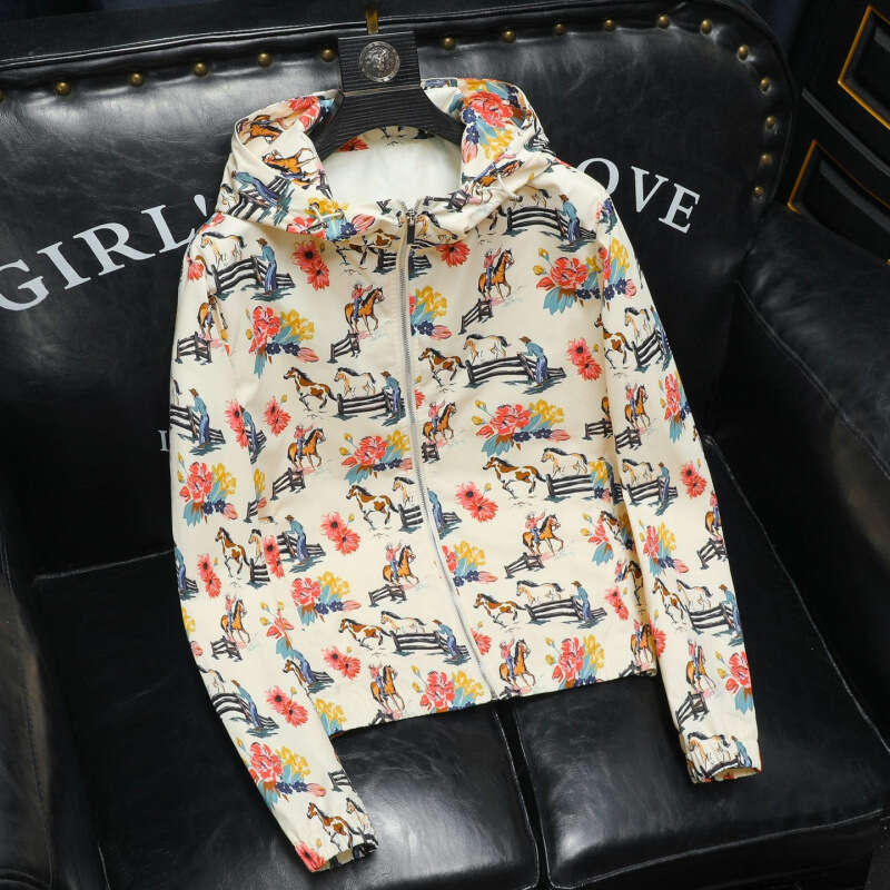 American European Style High-End Trendy Casual Zodiac Hooded Jacket For Men Fashionable Horse Year Clothing Spring And Autumn New Model Luanyun