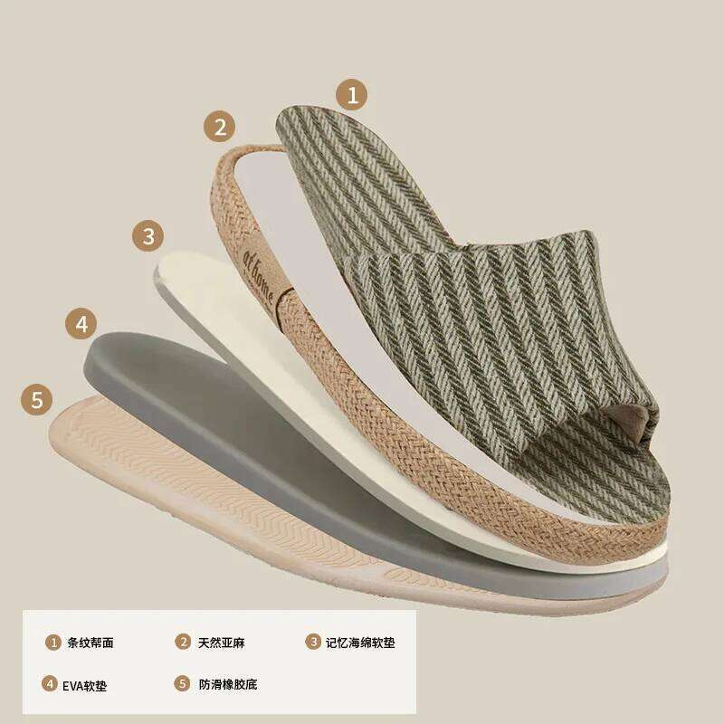 Janpanest Cotton Linen Slippers For Womeen Men Leisure House Shoes Striped Style Anti-slip Couples Home Breathable Slides
