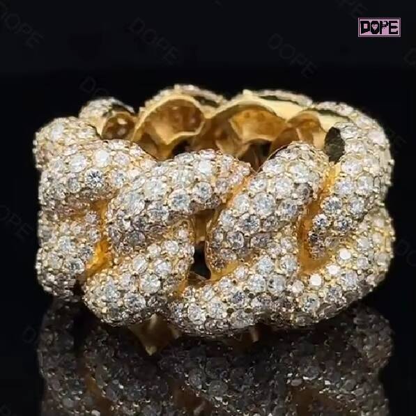 Hip Hop Rings VVS Moissanite Iced Out 925 Sterling Silver Gold Plated Bling Miami Cuban Link Moissanite Ring