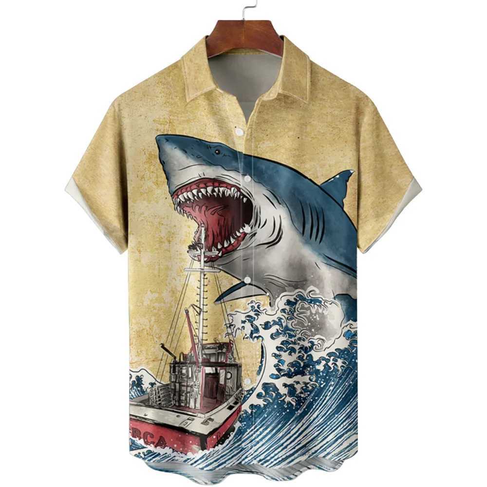 New Men Hawaiian Blouse Tshirt 3D Animal Print CloTHes Fashion Button Mens Shirts Short Sleeve Lapel Streetwear Shirt Top M260305