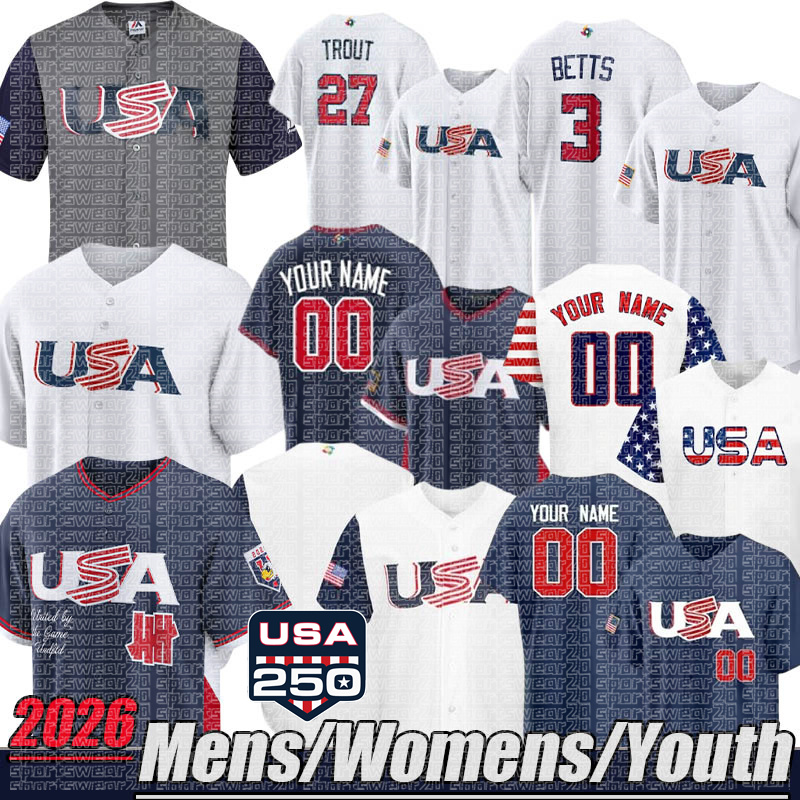 Team usa baseball jersey 2026 world Baseball Jersey 99 Judge 3 Harper 3 Betts 7 Witt Jr. 30 Skenes 7 Carroll 27 Trout Jerseys wbc jersey