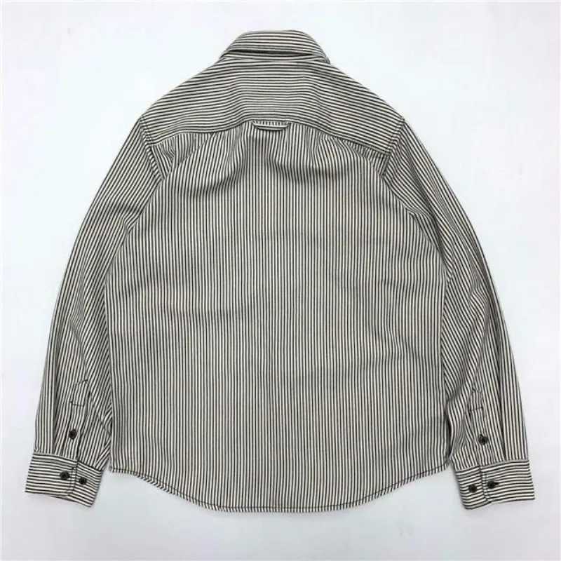 Japanese Retro Youth Workwear Shirt Fashion Colours Striped Mens Loose Long Sleeved Shirt Square Collar Wear Resistance Coat M260305