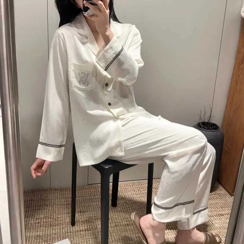 2026 Spring Ice Silk Pajama Set - Women Long Sleeve 2-Piece Loose Loungewear SleepwearT260305