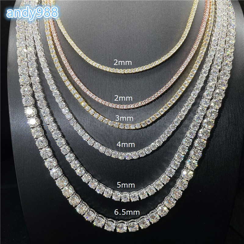 Luxury Iced Out Chains Silver S925 2-5mm VVS1 Moissanite Tennis Chain Necklace Women and Men