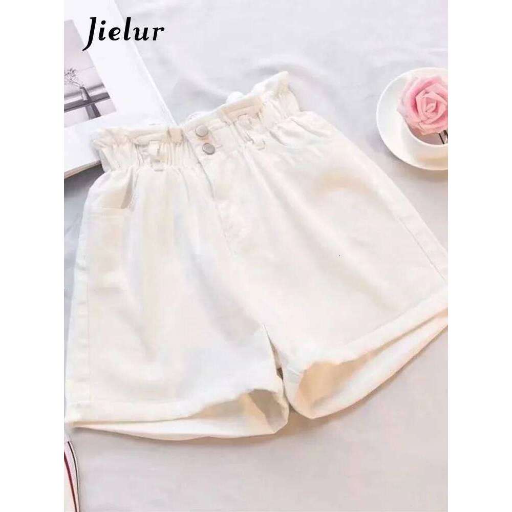 Jielur Summer Black Denim Women S-5XL Harem Ruffled White Blue High Waisted Shorts Female Elastic Short Jeans XJ260305