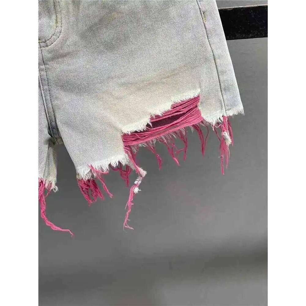 Korean Style Pink Hole Denim Women Summer New High Waist Raw Edge A-line Girls Shorts Fashion Niche Slim Hot Pants XJ260305