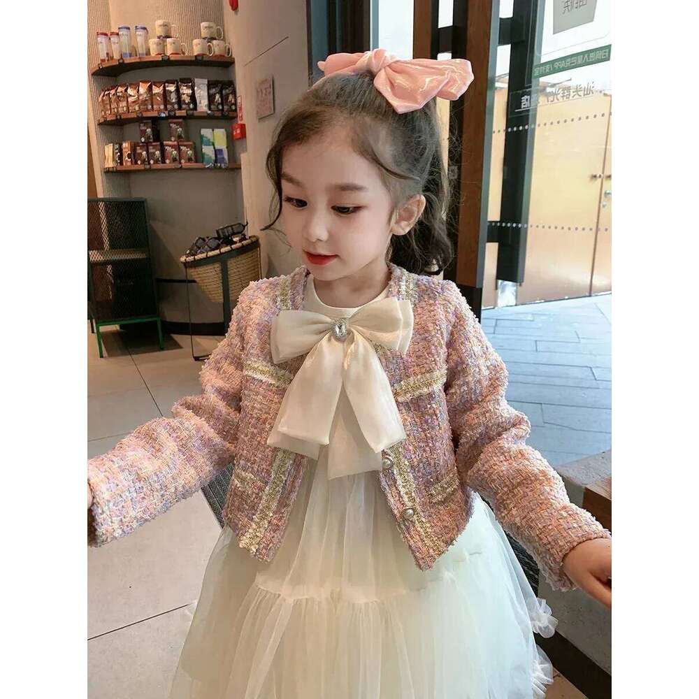 New Sweet Kids Girls Princess Clothes Sets Spring Autumn Children Fashion Coat +Dress Vintage Outfits Suit 2PCS Z260304