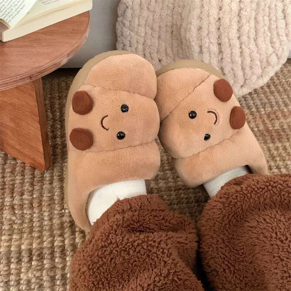 Women Indoor Fluffy Slippers Cute Cartoon Autumn Winter House Shoes Warm Faux Fur Anti-slip Girls Student Home Cotton Slides
