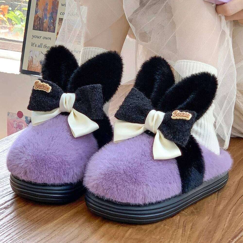 Cute Cotton Slippers For Women Winter House Shoes Funny Rabbit Ear , Warm Plush,Anti-slip, Girls Home Floor Fluffy Slides