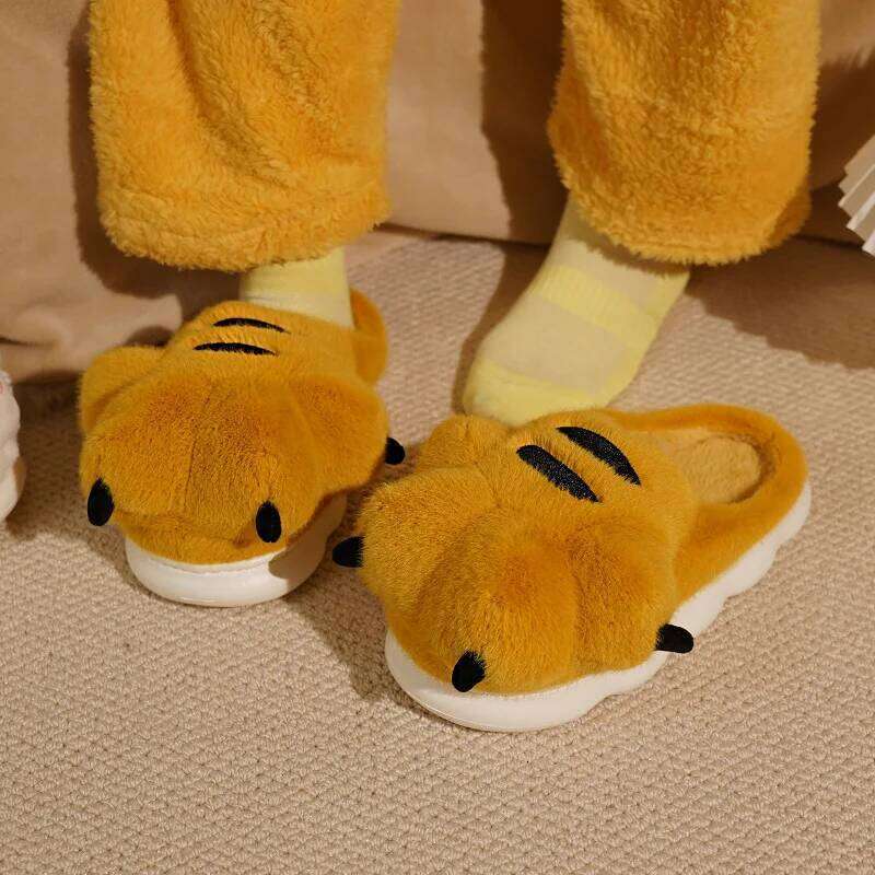 Cute Cartoon Fluffy Slippers For Women Men Winter Warm Shoes Soft Plush Big Paw Anti-slip Couples Indoor Home Cotton Slipper
