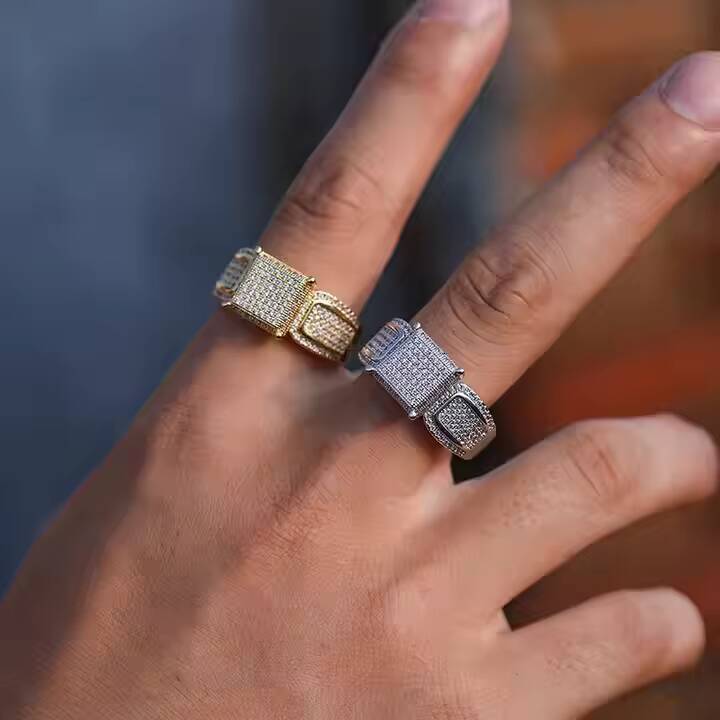 Mens Moissanite Diamond Hip Hop Rings For Wedding Engagement Trendy Fashion Jewelry