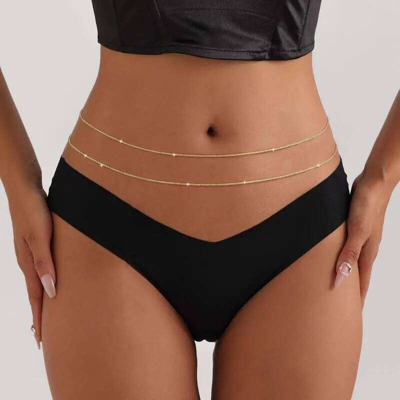 Simple Silver Color Double Layered Waist for Women Fashion Metal Shiny Thin Belly Chain Bikini Body Jewelry Accessories S260304