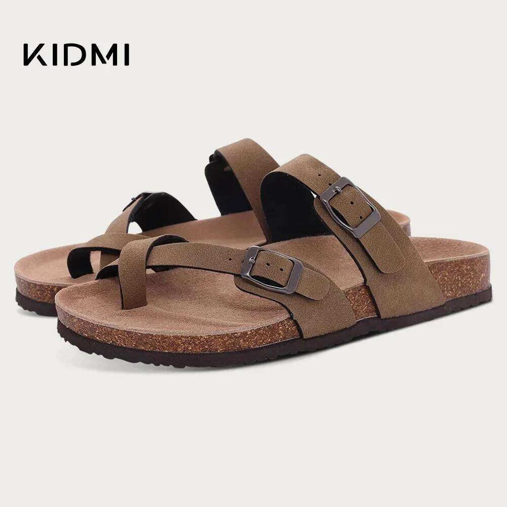 Kidmi New Fashion Women's Summer Cork Clogs Sandals Classic Women Mules Soft Suede Beach Slides With Adjustable Buckle
