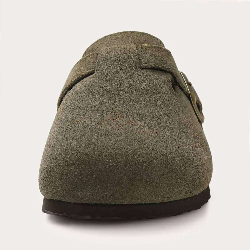 Kidmi Men's Suede Cork Footbed Clogs for Women Soft Leather Adjustable Buckle Slip-on Potato Shoes Sandals Beach Slippers