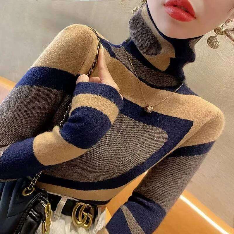 Women Clothing Fashion All-match Slim Knit Pullovers Autumn Winter Elegant Chic Geometric Patchwork Sweaters Office Lady Y2k Top XJ260305