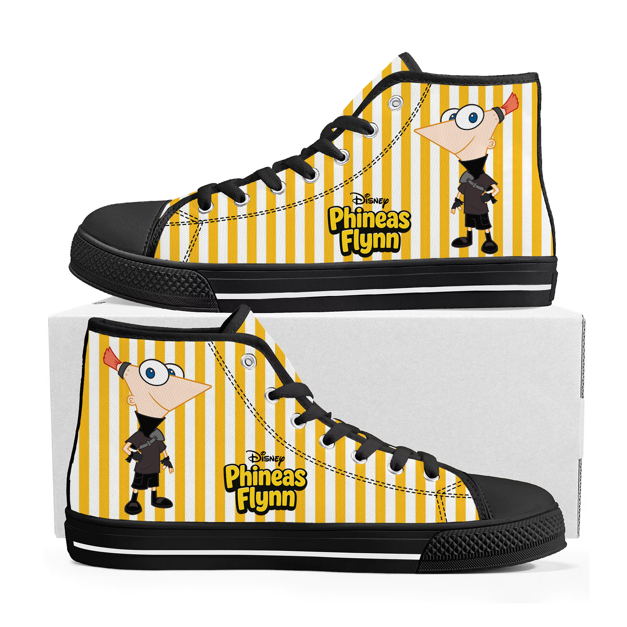 Phineas Flynn High Top Shoes Man Woman Boys Girls Disney Cartoon Phineas and Buddha Movie Sneakers Couples Children Sneaskers Your Photo Custom Shoe