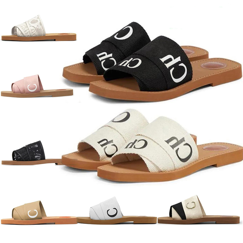 Free Shipping Luxury Designer Sandals Flat Slides Designer Canvas black white Slippers Womens slipper summer flat flip flops for Girls size 35-42