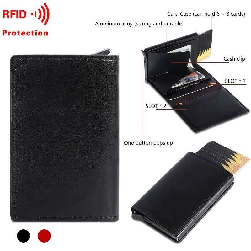Custom Card Holder Wallets Rfid Black Carbon Fiber Leather Minimalist Wallet GiftsFor Men Personalized Male Purses C260304