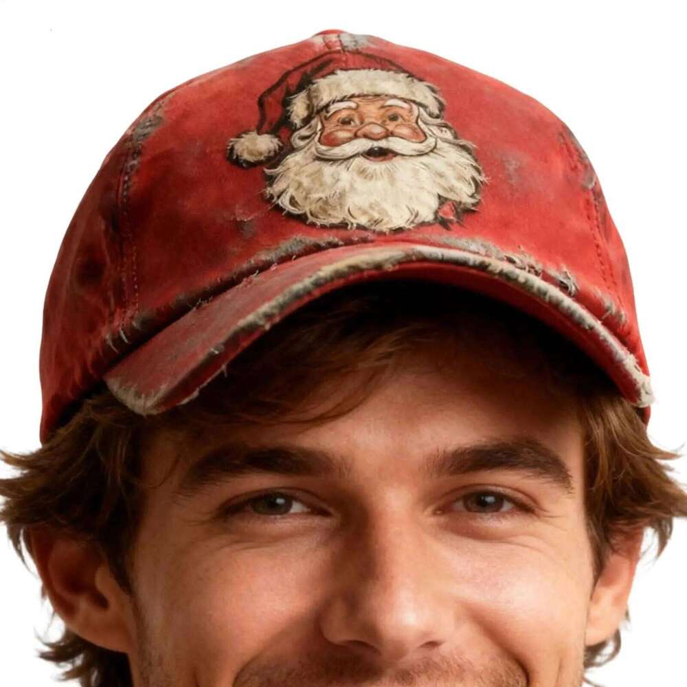 printed red Santa Claus Merry Christmas hat washed baseball cap Versatile Y260304